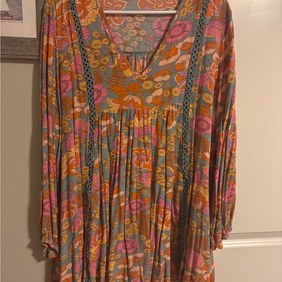 SHEIN Floral V-Neck Blouse - Orange and Pink - Picture 1 of 4